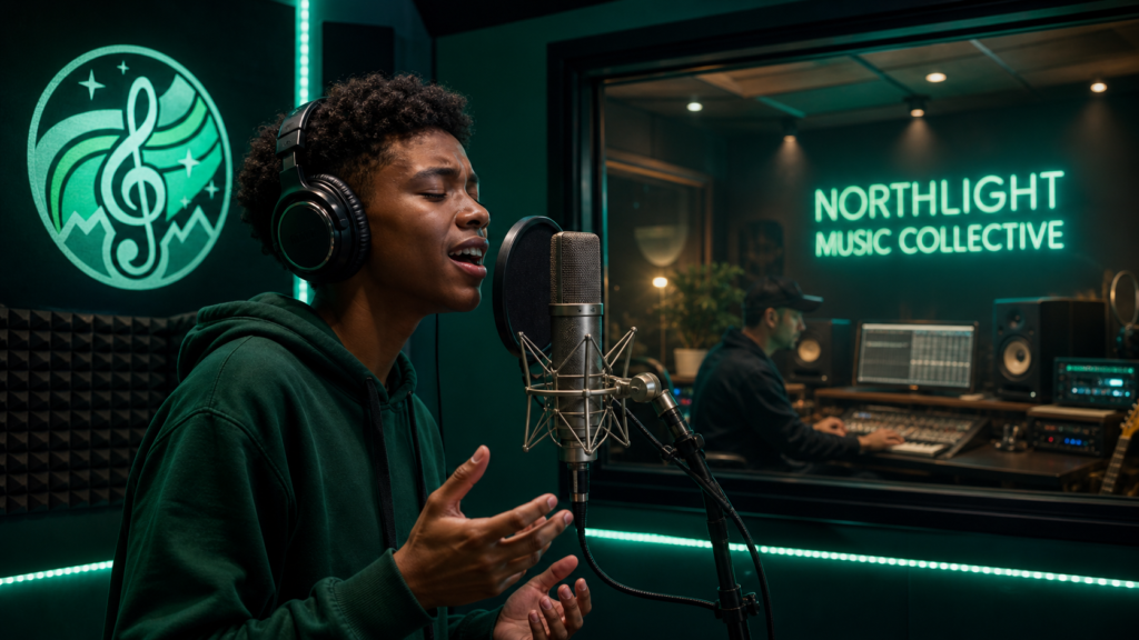 Northlight Music Collective student is singing at a production class in Northlight Music Collective school
